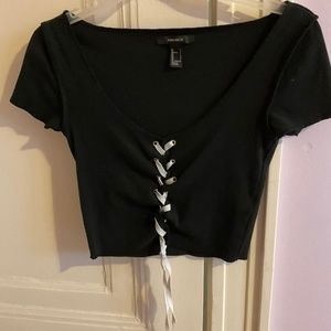 Forever 21 Black Crop Top with white lacing